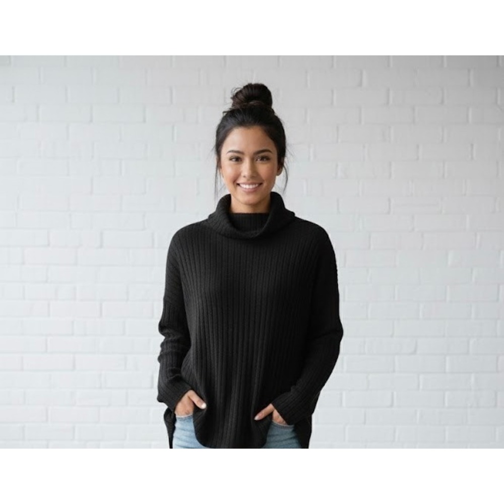 Banana Republic Black Ribbed Turtleneck Long Sleeve Sweater Top Women's Size L‎